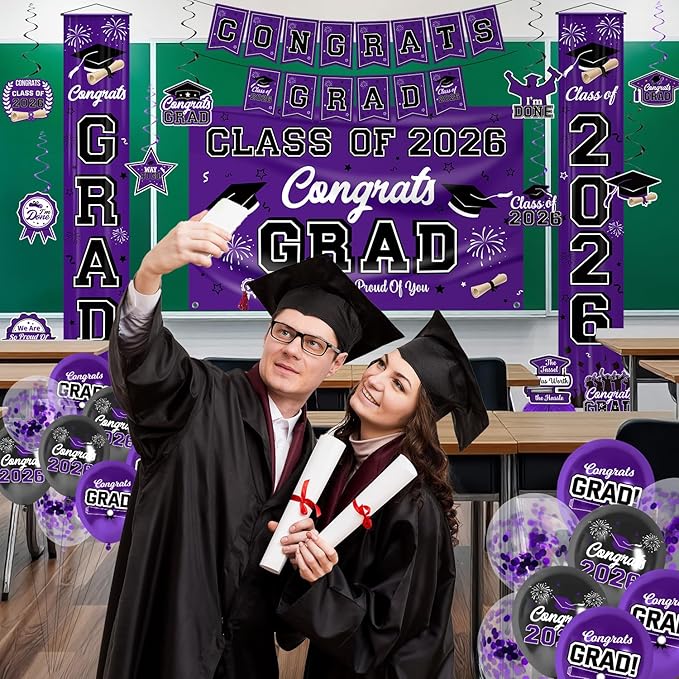 Graduation Decorations 2026 Purple Graduation Party Decor Set include