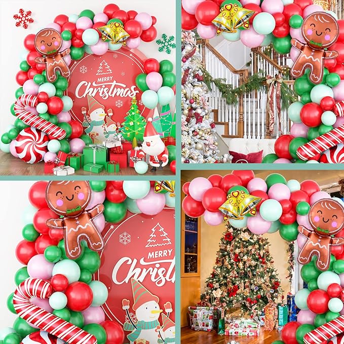 Christmas Balloon Garland Xmas Green Red White Arch kit Macaron