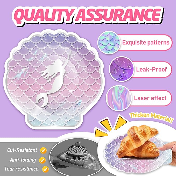 146Pcs Shell Plates and Napkins Iridescent Mermaid Party Supplies