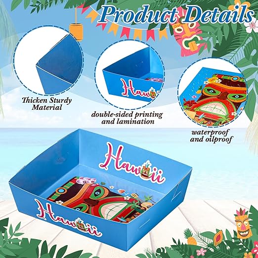 48 Pack Hawaii Party Paper Tray Aloha 5lb Tiki Paper Disposable Boat