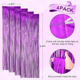 Voircoloria 4 Pack Purple Foil Fringe Backdrop Curtains, Tinsel