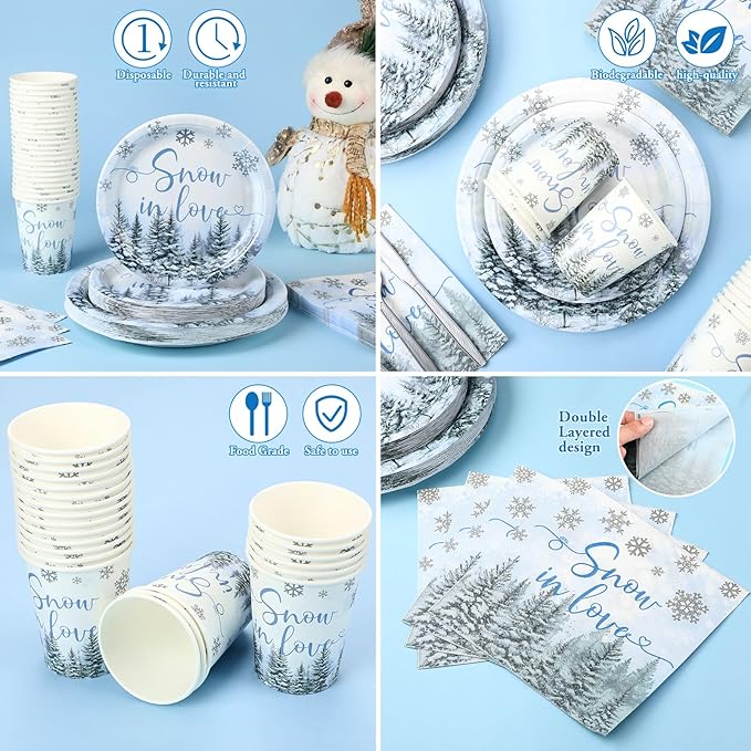 168 Pcs Snow in Love Bridal Shower Decorations Winter Snowflake