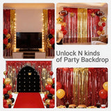 3 Packs Red Gold Foil Fringe Curtains Extra Wide 9.9ft for Birthday