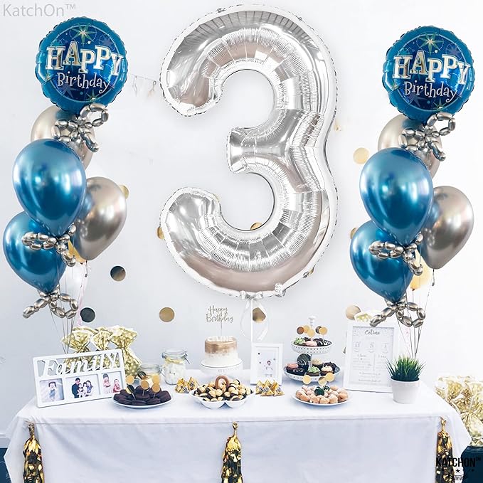 KatchOn, Big Silver Number 3 Balloon - 40 Inch | 3rd Birthday