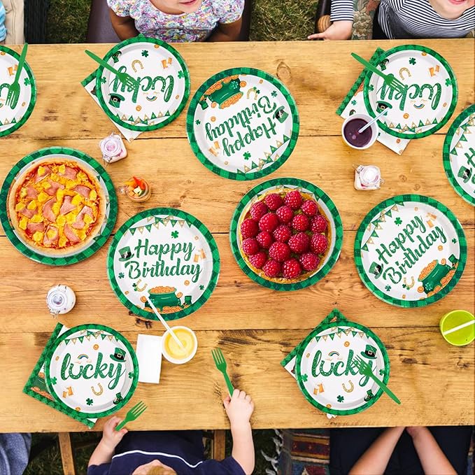 96Pcs St Patrick's Day Party Supplies Green Shamrock Plates and