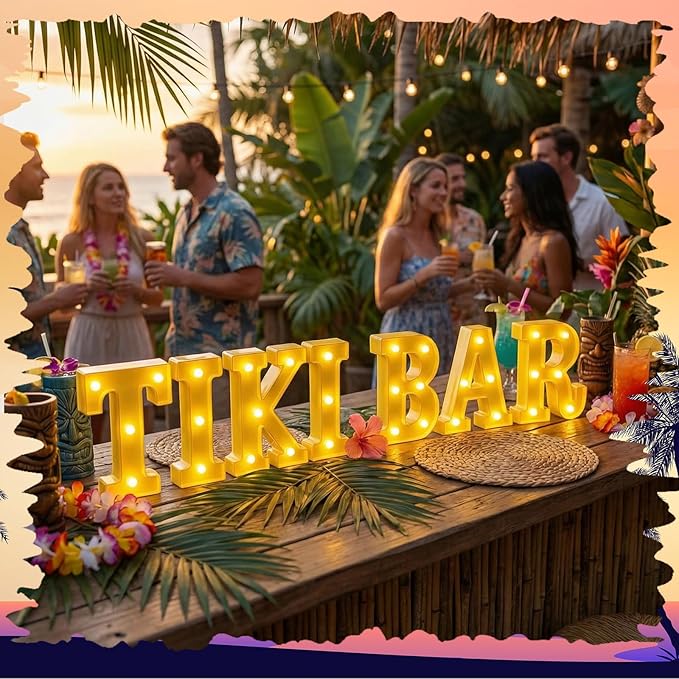 7 Pcs Hawaiian Luau Tiki Party Decoration Tiki Bar LED Light Sign