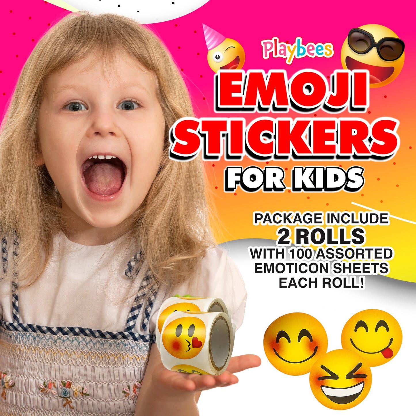Playbees Emoticon Stickers - 2 Rolls - Kids' Party Favors, Game