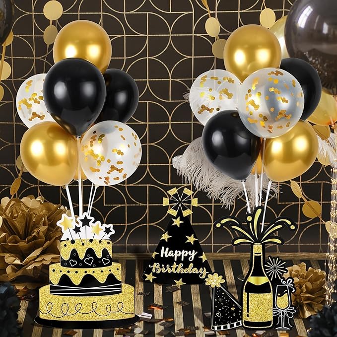 6 Sets Balloon Stand Kit for Table Happy Birthday Black Gold Balloon
