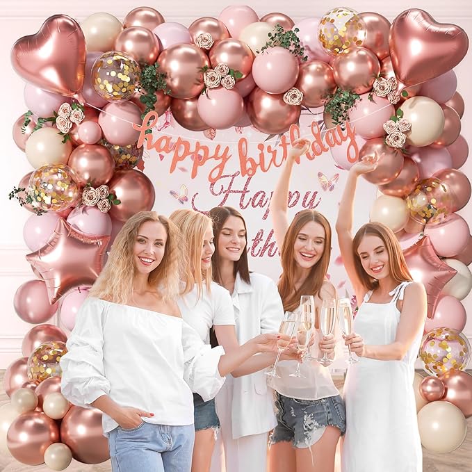 Rose Gold Birthday Decorations Rose Gold Pink Nude Balloons Happy