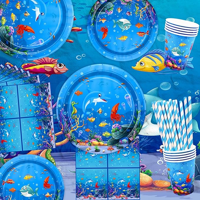 246 Pack Under the Sea Party Supplies Ocean Sea Party Tableware Set