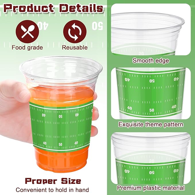 120 PCS Football Cups 16 OZ Disposable Plastic Football Party Cups