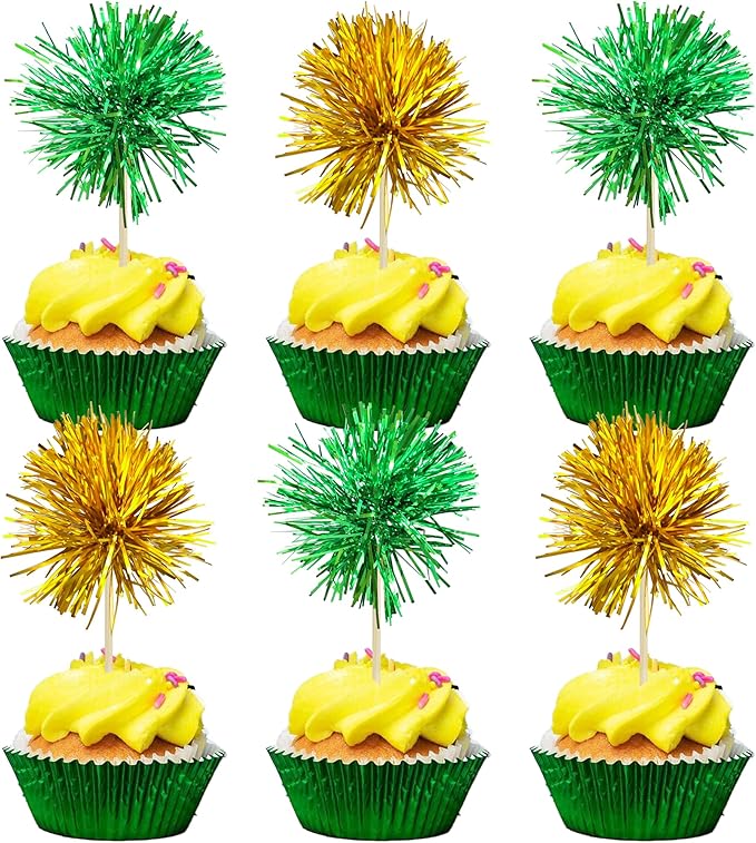 Gyufise 30Pcs Foil Firework Cupcake Toppers Sparkle Tinsel Cake #11