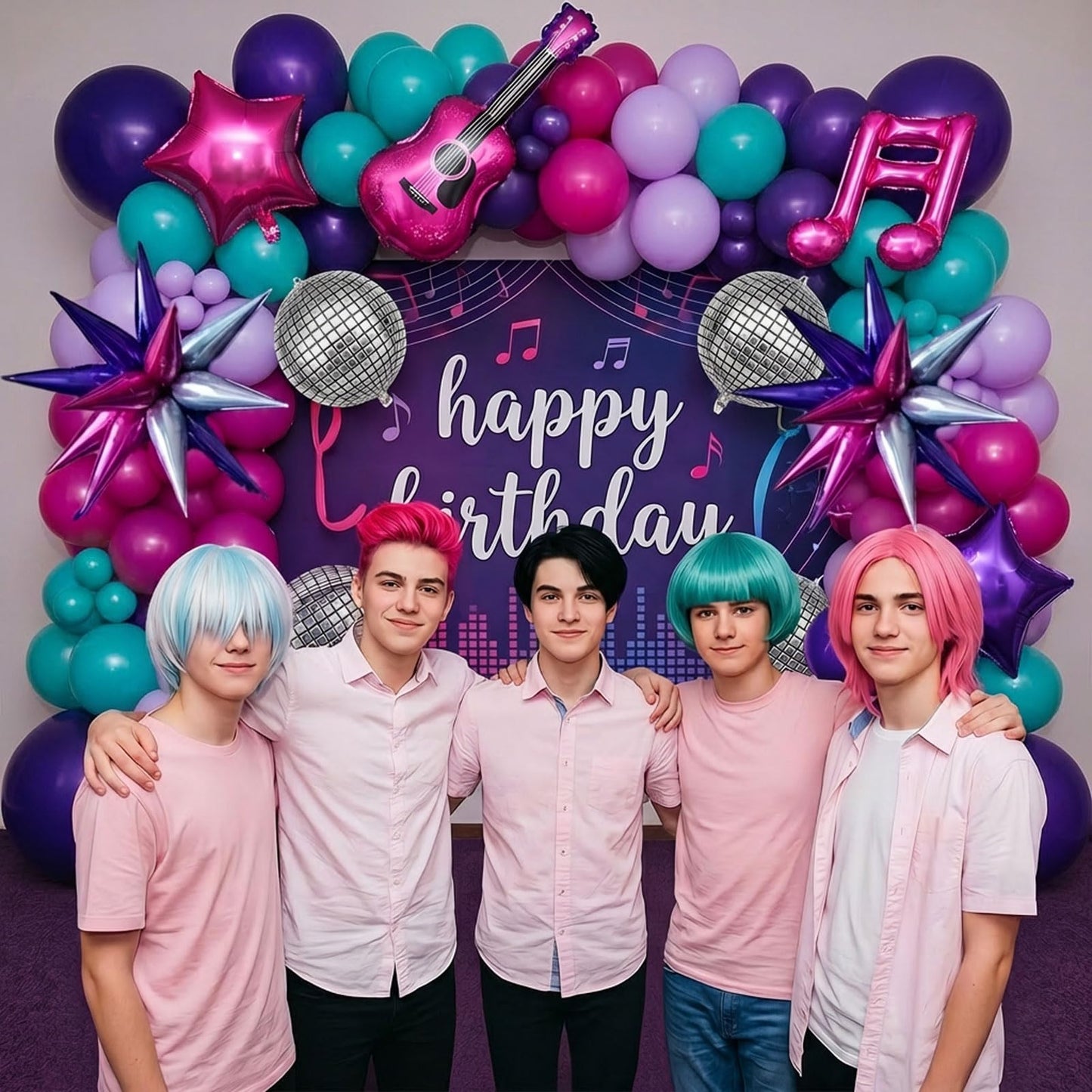 Themed Birthday Party Decorations - K-Pop Music with purple pink teal