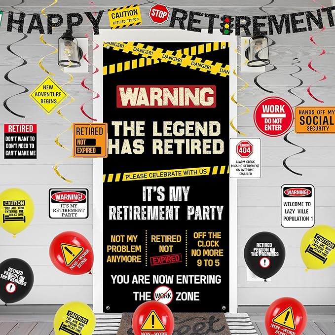 Retirement Decorations Men Women Caution Logos Happy Retirement