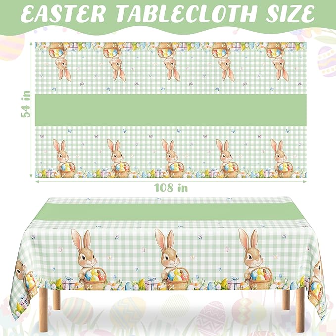 QZYL 3 Pack Easter Tablecloths, 54" x 108" Disposable Easter