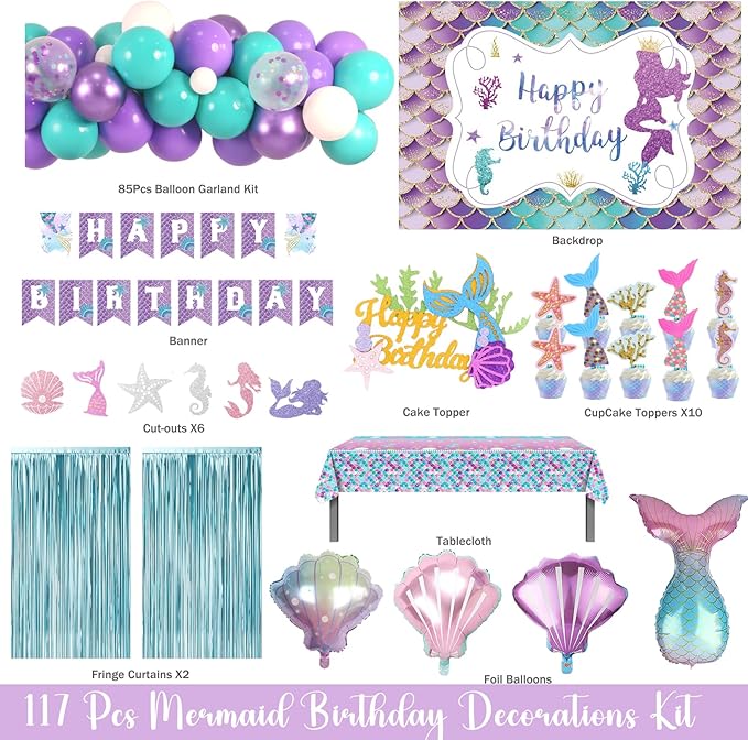 Mermaid Birthday Decorations Mermaid Party Decorations Purple Teal