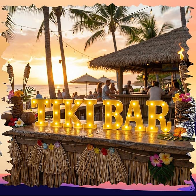 7 Pcs Hawaiian Luau Tiki Party Decoration Tiki Bar LED Light Sign