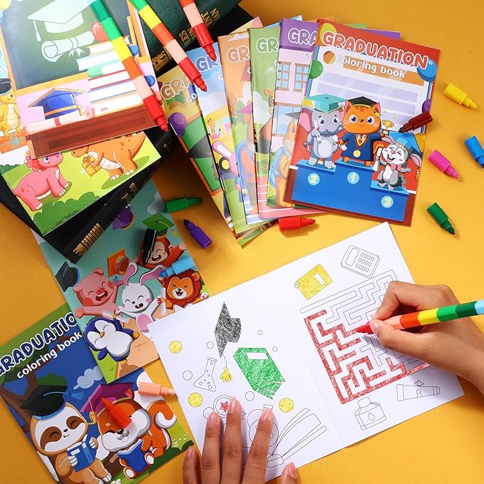 12 Kindergarten Graduation Mini Coloring Books Kids with 12 Stacking