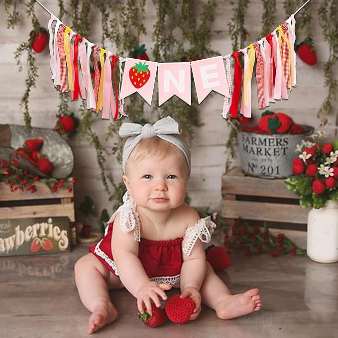 Strawberry First Birthday High Chair Banner Berry Themed Party Decor