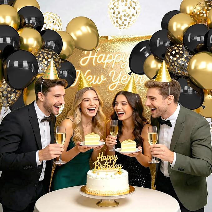 Ouddy Life 71pcs Black and Gold Balloons Set 12 inch Black Metallic