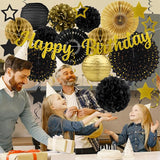 Black Gold Birthday Party-Decorations - 29pcs Black Gold Party