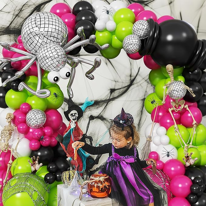 Halloween Balloon Arch Kit Hot Pink Green Black Balloons Garland