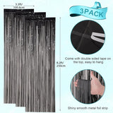 Voircoloria 3 Pack 3.3x8.2 Feet Black Foil Fringe Backdrop Curtains,
