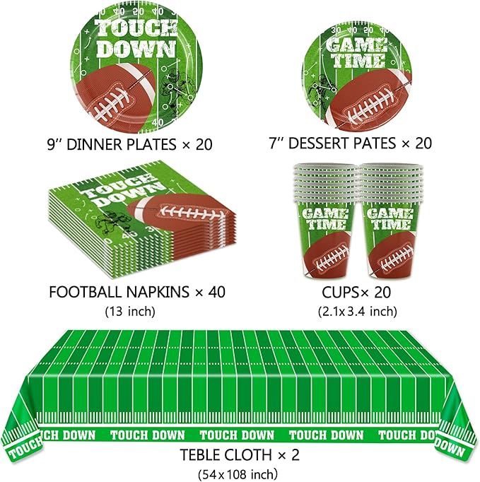 Football Party Supplies Decorations Set for 20 People Includes 20