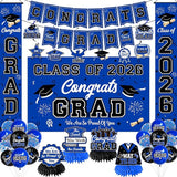 Graduation Decorations Blue Party Decor Set include Congrats Grad
