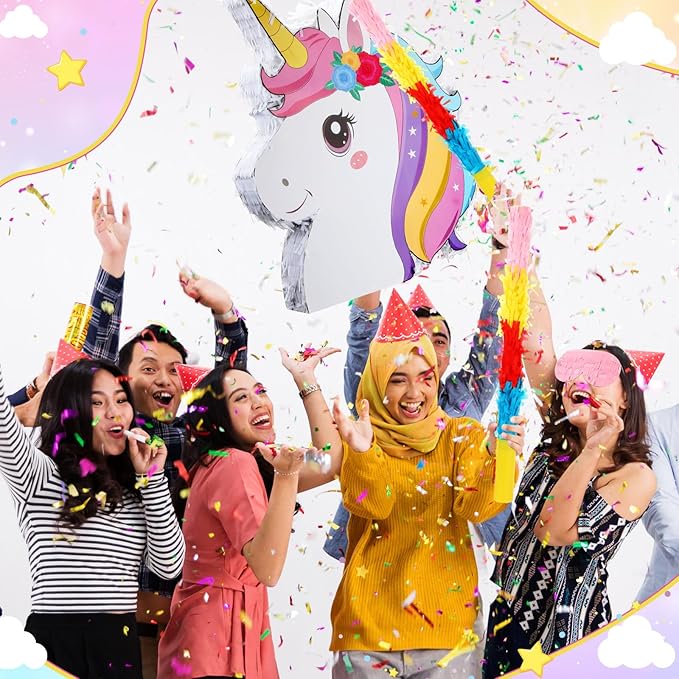 21 Inches Unicorn Piñata with Piñata Stick Blindfold and Confetti 21