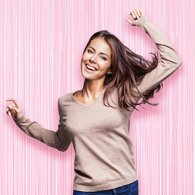 Voircoloria 3 Pack 3.3 x 8.2 ft Pasel Pink Foil Fringe Backdrop
