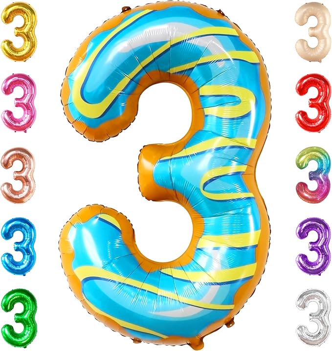 KatchOn, Huge Donut Number 3 Balloon - 40 Inch | Number 3 Donut