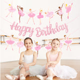 3Pcs Ballet Girls Happy Birthday Banners Glitter Pink Ballerina