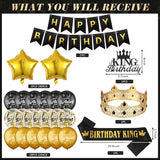 24PCS Black Gold Birthday Decorations - Gold Foil Balloons, Star