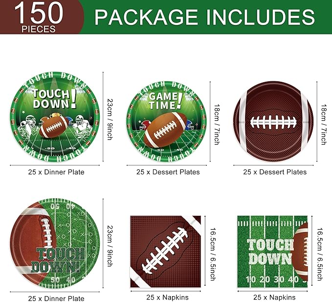 Football Party Supplies Plates and Napkins Tableware Set Football