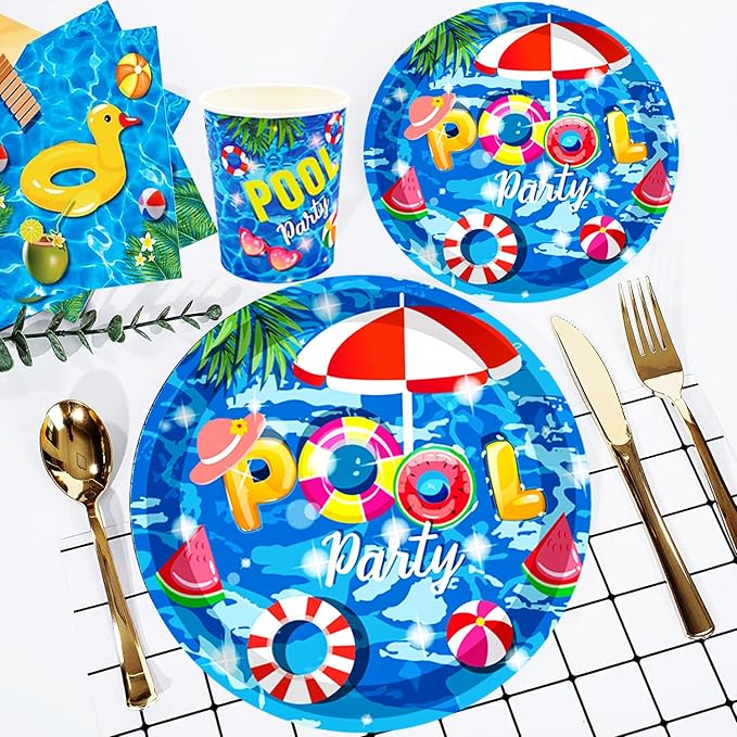 175Pcs Pool Party Supplies Beach Ball Party Set 9 Pool Party Plates
