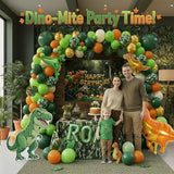 Dinosaur Birthday Decorations include Hunter Green Bunt Orange White