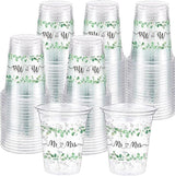 60 Pack Mr and Mrs Wedding Cups 12 oz Sage Green Eucalyptus
