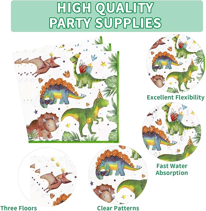 96Pcs Dinosaur 1st Birthday Decorations Cartoon Dinosaurs Plates and