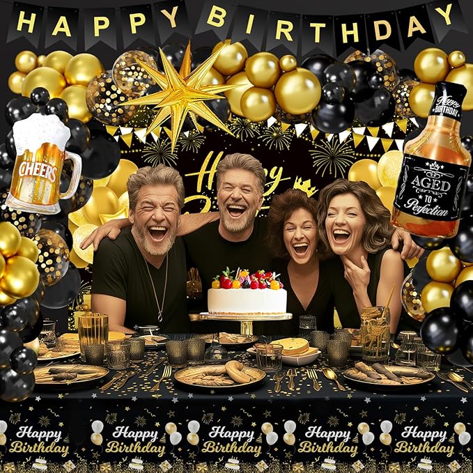 Black and Gold Birthday Decorations for Men Women Black