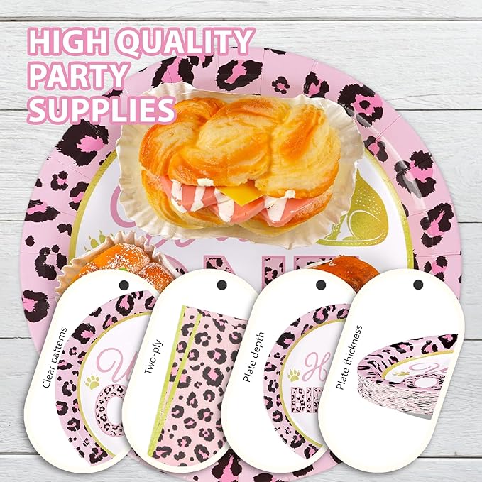 96Pcs Pink Leopard 1st Birthday Party Decorations Wild One Birthday