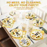 100 Pcs Bee 1st Birthday Party Supplies Paper Plates and Napkins Set