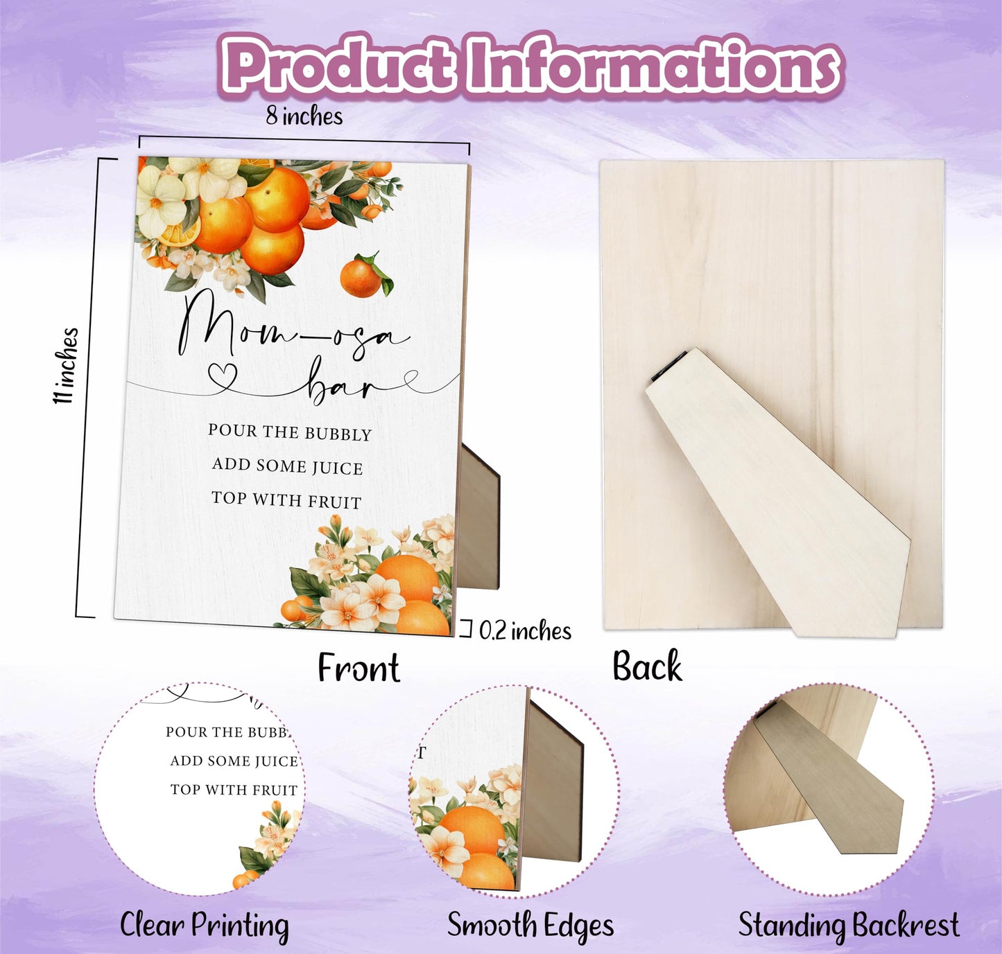 Mom-osa Bar Baby Shower Sign, Orange Citrus Gender Neutral Tabletop
