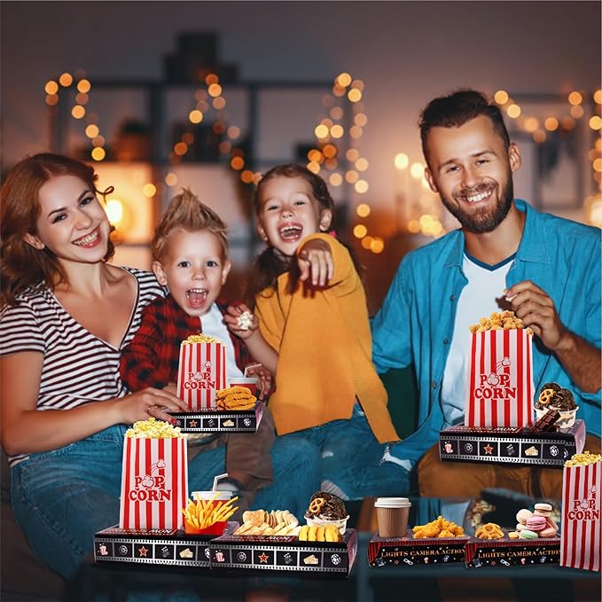 39PCS Movie Night Snack Trays with Popcorn Bags, Disposable Paper