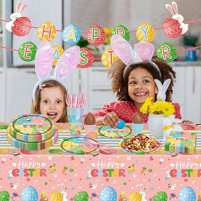 98PCS Easter Party Supplies Happy Easter Paper Plates and Napkins