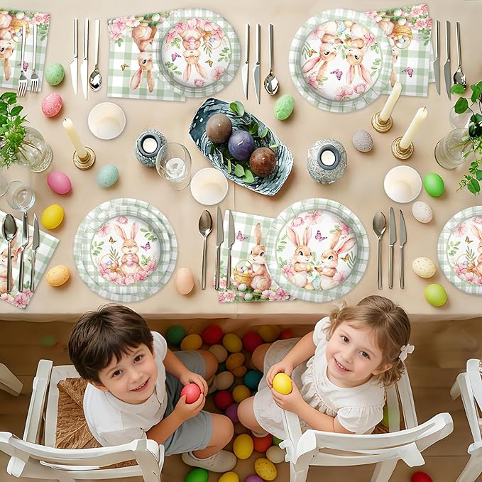 Easter Bunny Plates Napkins and Cup Set Disposable Easter Tableware