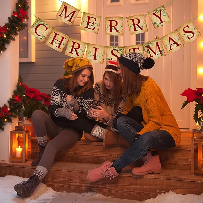 Merry Christmas Banner Vintage Christmas Garlands Decorations for