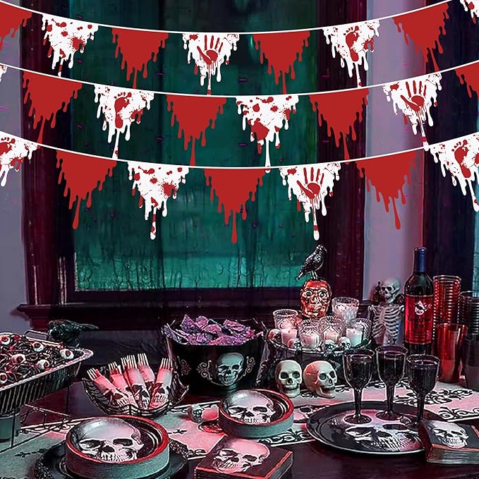 30Ft Halloween Party Decorations Red Bloody Handprint Footprint