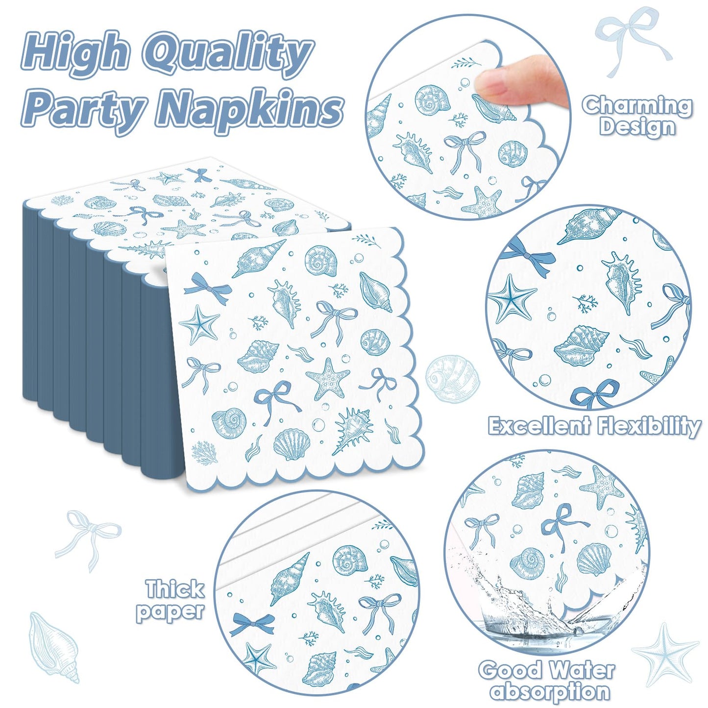 96pcs Scalloped Coastal Party Supplies Tropical Blue Bow Starfish