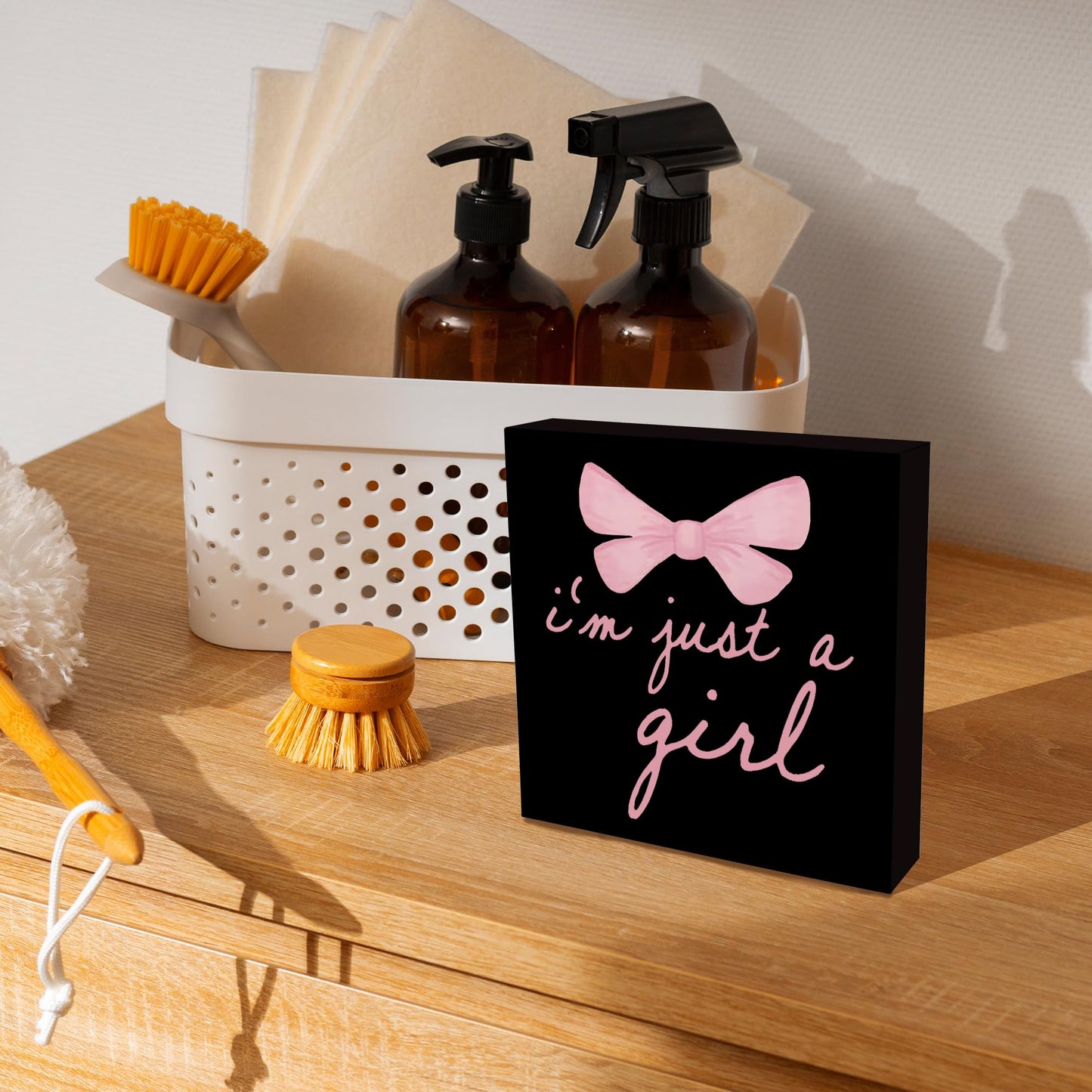CUANFDDSF Trendy Black Pink Bow Coquette Room Decor Wooden Box Sign,